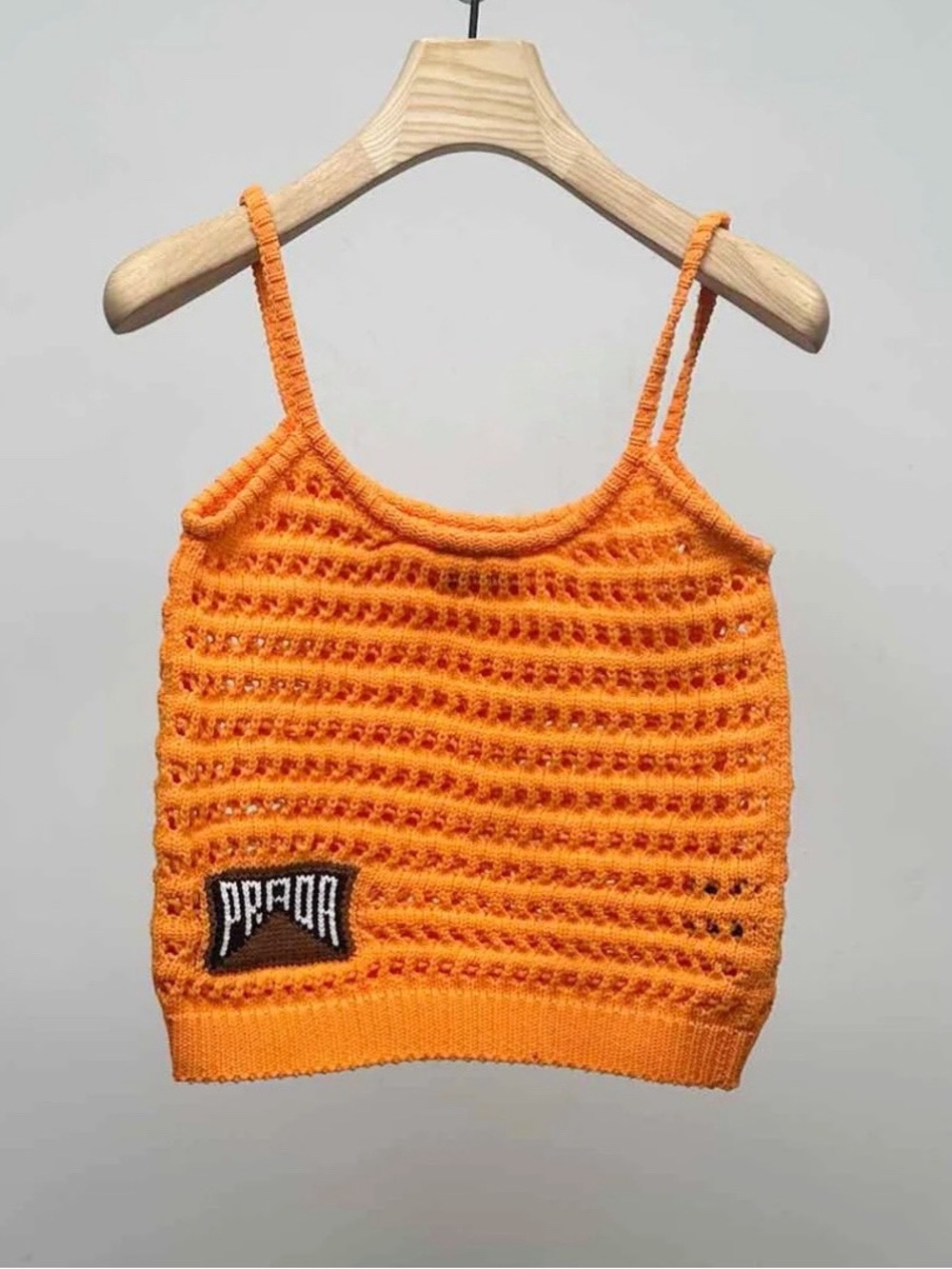 Prada Orange Crochet Tank Top with Logo Patch